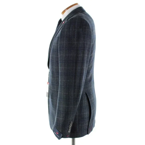 Cardinal of Canada NWT Wool Sport Coat Size 38R US In Gray & Blue Birdseye Plaid